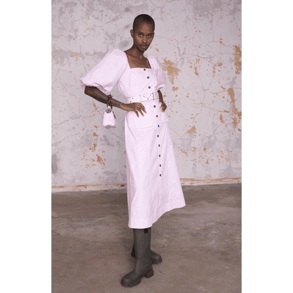 Ganni Tops - GANNI Puff Sleeve Button Down Dress Women's Pink Ripstop Fabric Size 34 US SZ 6*
